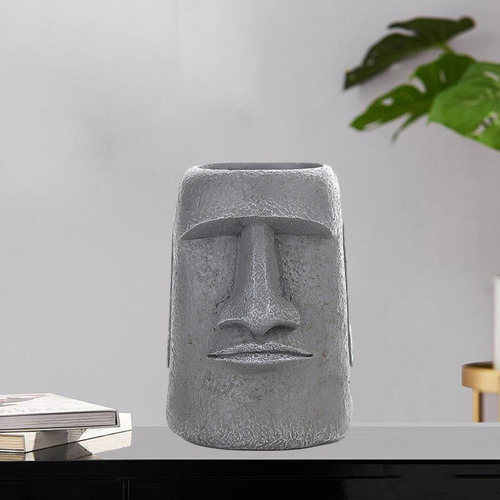 3 Macetas Suculentas Con Estatua De Isla De Pascua For El