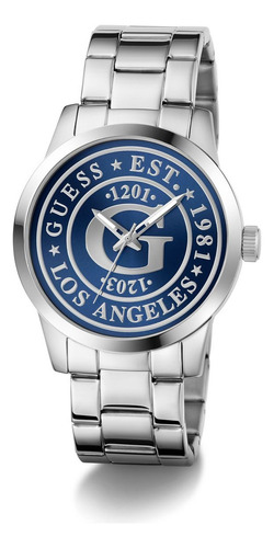 Reloj Guess Collegiate G Hombre Acero Inoxidable Correa Plateado Bisel Plateado Fondo Azul