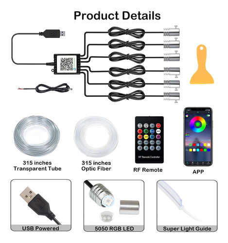Fita De Led Para Interior De Carro, Kit De Iluminação