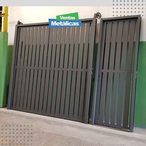 Porton Levadizo Manual Y Puerta Haciendo Juego Tablillas Gris Oscuro