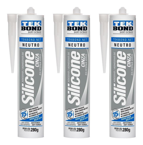 Imagem 2 de 4 de Silicone Acético Tek Bond De Uso Geral Kit 3 Unidades 280g