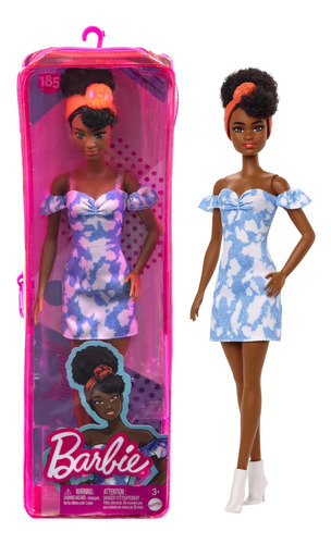 Barbie Fashionistas Doll #185, Pelo Negro Arriba, Vestido D.