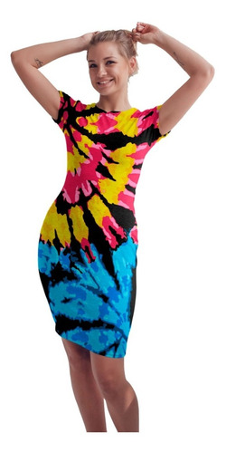 Vestido Corto Sublimado Tie Dye Rosa Azul