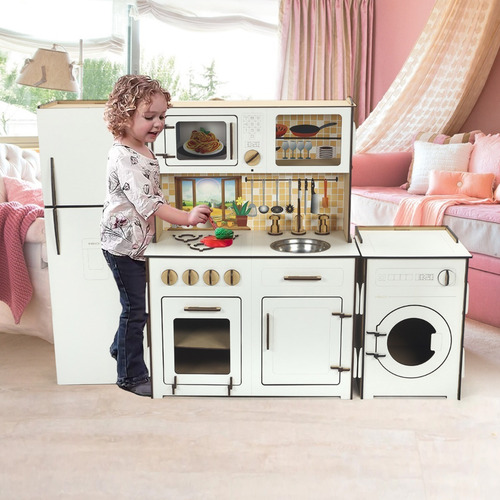 Imagen 3 de 10 de Cocina De Madera Con Heladera Y Lavarropas Infantil Cocinita