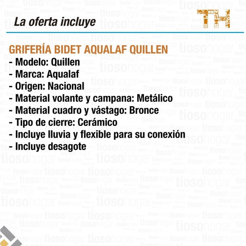 Griferia Cierre Ceramico Bidet Quillen Aqualaf Sin Interes