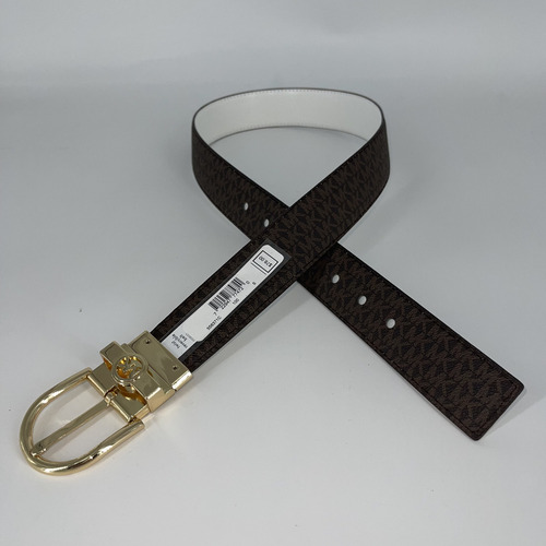 Cinto Michael Kors Reversible Blanco Y Cafe Color Blanco Y Cafe Con Letras Cafe Claro Diseño De La Tela Color Solido Y Estampado Talla Mediana