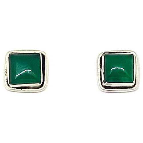 Aros Botón Cuadrado Jade Plata Fina 925