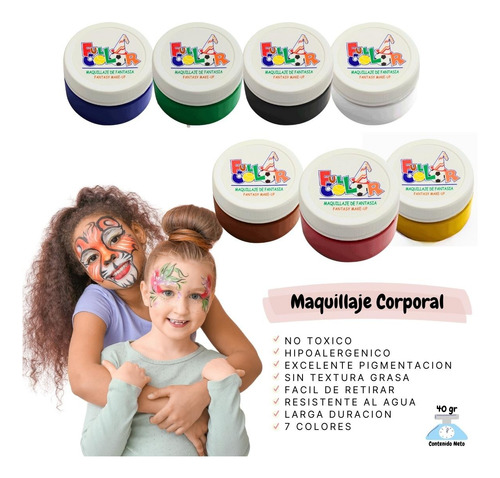 Imagen 2 de 7 de Pack 7 Pinturas De Cuerpo Y Cara Full Color Para Fiestas