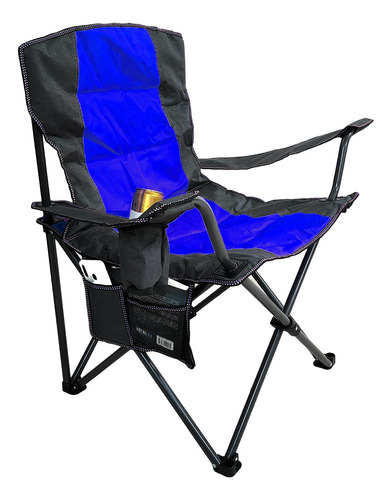 Cadeira Reforçada Camping Pesca Dobrável Bolsa E Porta Copo Cor Azul