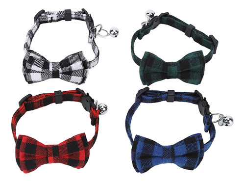 Collar De Perro Con Lazo, 4 Piezas, A Cuadros Para Mascotas,