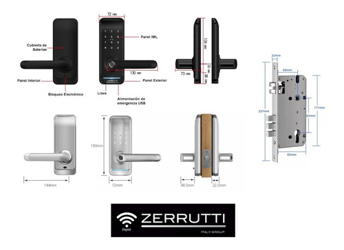 Imagen 6 de 10 de Cerradura Digital Inteligente Zerrutti Ze 8030 + Gateway