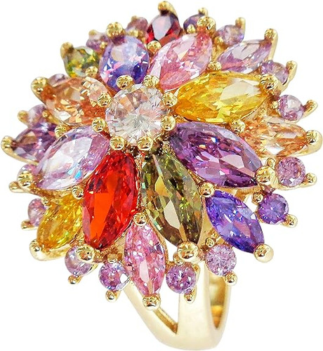 18k Gold Plated Flower Multi Color Zirconia Crystal Az0272r