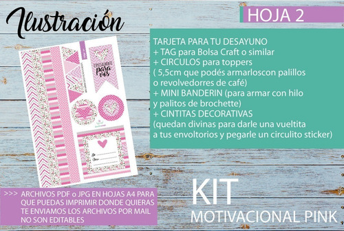 Kit Imprimible Desayuno Cumple Pink Motivacional Mujer Amiga