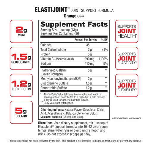 Labrada Elasti Joint 30 Servicios Condroitina Glucosamina Sabor Ponche De Frutas