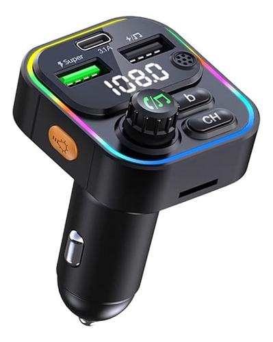 Transmisor Fm Carro Bluetooth 5.0, 2 Pto Usb + 1 Puerto C