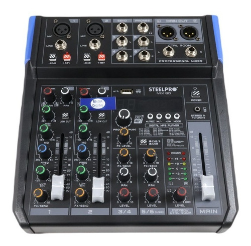 Mezcladora 6 Canales Steelpro Mix-60 99 Efectos Dsp Bt Usb 