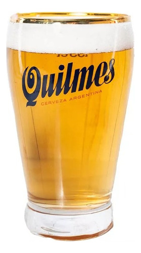 Vasos De Vidrio Cervecero Quilmes 300ml Borde Dorado