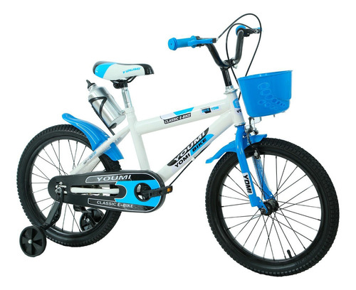 Bicicleta Urbana Infantil Rodada 18 Con Rueditas Y Canasto Color Azul Tamaño del cuadro 18
