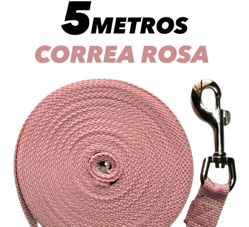 Correa Rosada Larga 5 Metros Perro Gato Mascotas Seguridad