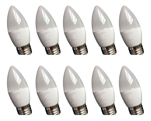 Pack X10 Lámparas Led Tipo Vela 7w Luz Fría E27 Yark Luz Blanco Frío