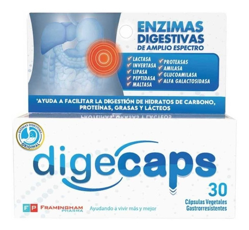 Imagen 1 de 1 de Digecaps Enzimas Digestivas X 30 Cápsulas Vegetales