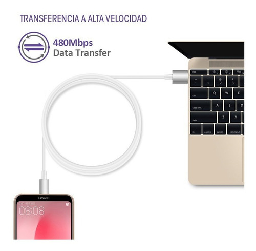 Imagen 3 de 6 de Cable Tipo C Usb Carga Rapida Ultraresistente 1 Metro