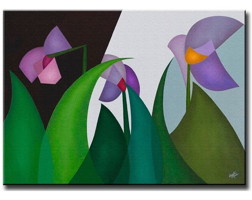 Quadro Decorativo Gravura Tela Painel Cubismo Flores3  70x50