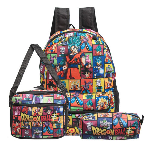 Kit Mochila Escolar Infantil Dragon Ball Z Lancheira+estojo Cor Preto