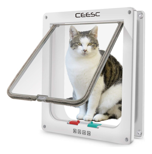 Ceesc Extra Large Cat Door (outer Size 11  X 9.8 ), 4 Way L.