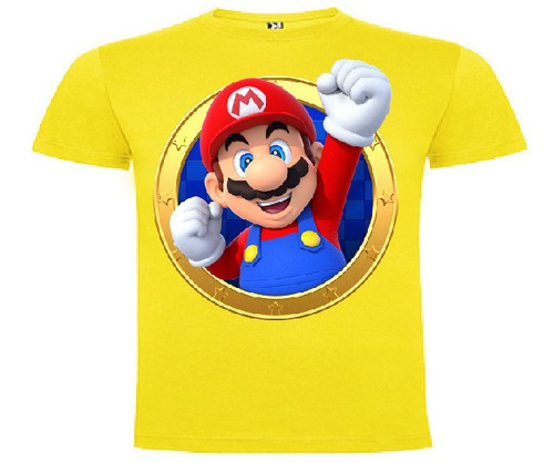 Polera Color Algodón 100% Niños Mario Bros Puño