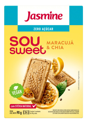Biscoito Maracujá & Chia Zero Açúcar Jasmine Sou Sweet 75g