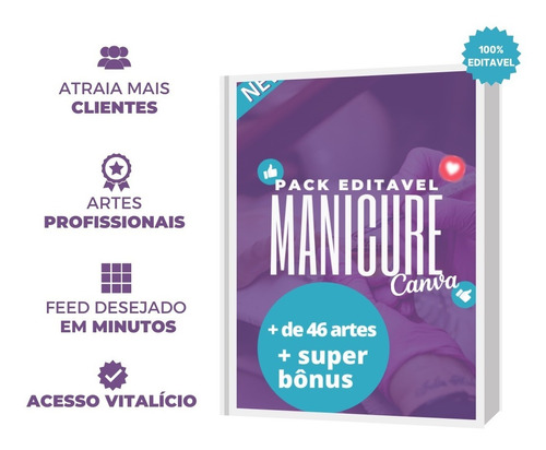 Pack Manicure - 100% Editável  No Canva - 46 Artes + Bônus
