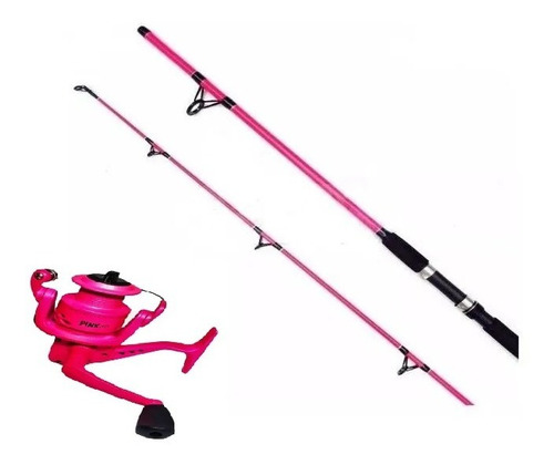 Imagen 1 de 3 de Caña De Pescar Mujer Variada + Reel Rosa + Tanza