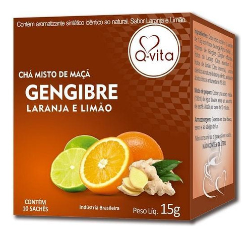 Cha Gengibre Laranja E Limao 15g 10 Saches Q-vita