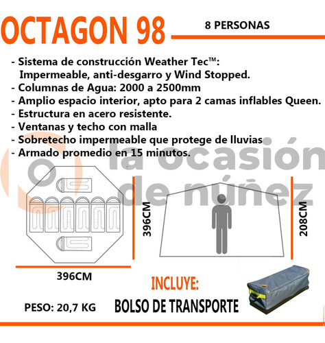 Carpa Coleman 8 Persons Octagon 98 Resistente Amplia Camping