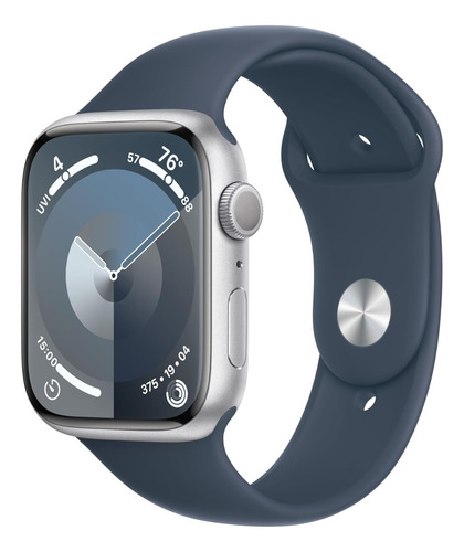 Apple Watch Series 9 (gps,45mm) Caja De Aluminio Plateada Con Banda Azul Tormenta Deportiva, M/l - Seminuevo (Usado)