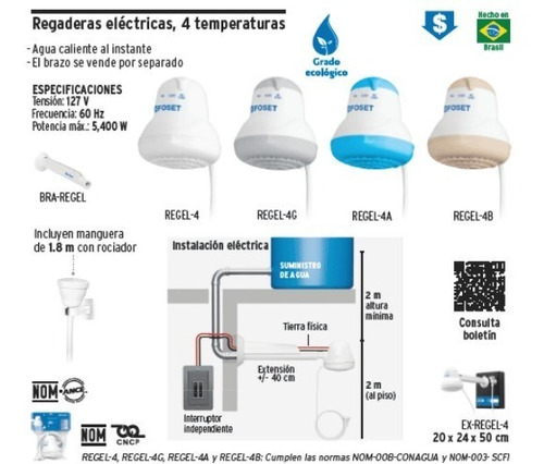 Regadera Electrica 4 Temperaturas Foset Resistencia 49491