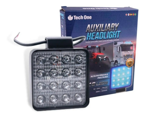 Farol Auxiliar 16 Leds 12v/24v 12000k 48w Azul Tech One