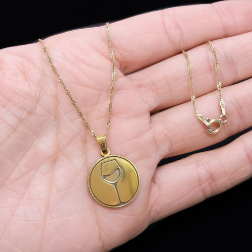 Cadena Y Dije Copa De Vino Enólogo Sommelier Oro 18k Amarillo 50 Cm