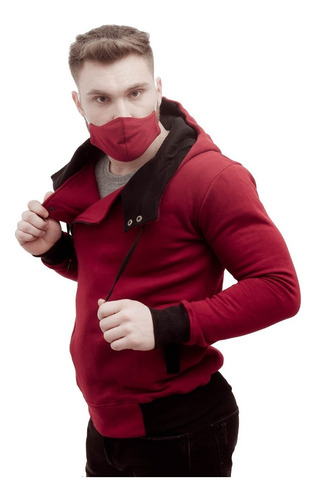 Imagen 2 de 10 de Campera Moda Cierre Cruzado Hoodie Slim Fit Canguro A10