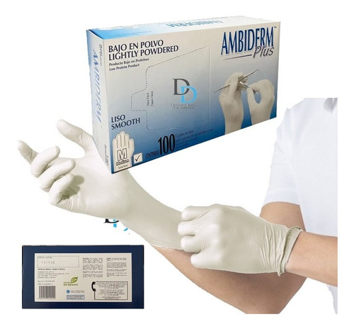 Guante Ambiderm Plus Blanco Mediano Con 100 