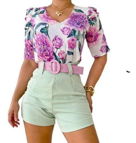 Conjunto Feminino Blusa Manguinha Princesa + Short