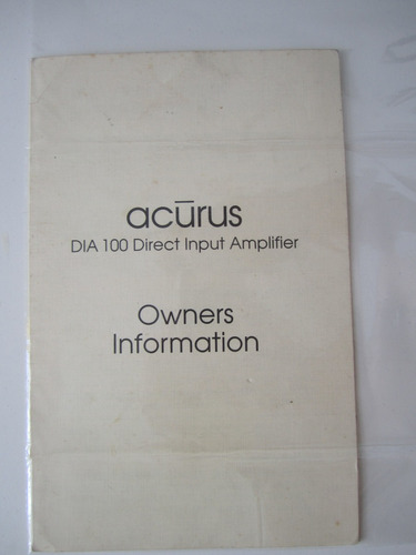 Manual Original Acurus D I A 100/ Mk2 - Imported