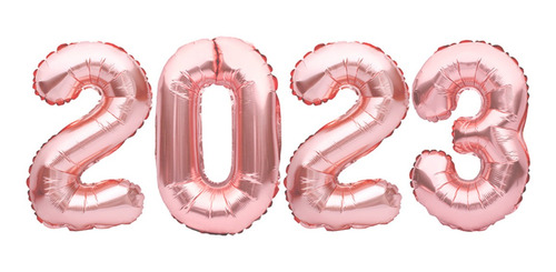 Kit Balão Metalizado 2023 Rose 32x72 Cm Para O Ano Novo