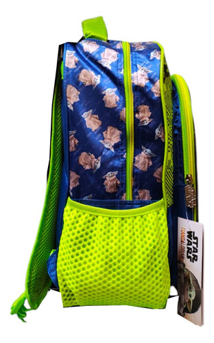 Mochila Backpak Primaria Star Wars Baby Yoda Mandalorian Ruz Verde Limón Panel 3d