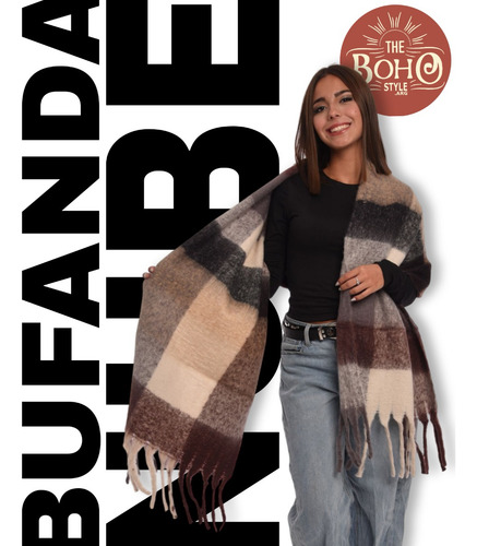 Bufandon Bufanda Maxi Nube Grande Amplia Afelpada Calentita2 Marrón Cuadrillé