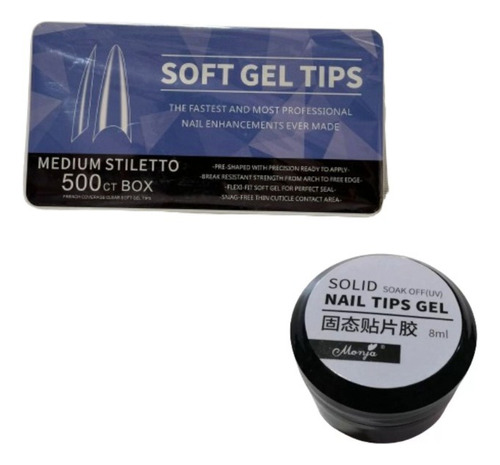 Tips Soft Gel  Stilleto 500 Unidades + Gel Solido 