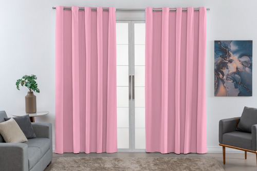 Cortina Pvc 100% Blackout 2,80 Por 2,70 Porta Sala Quarto Cor Rosa