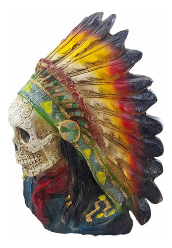 Figura Apache Craneo Emplumado, Penacho Decorativo Resina
