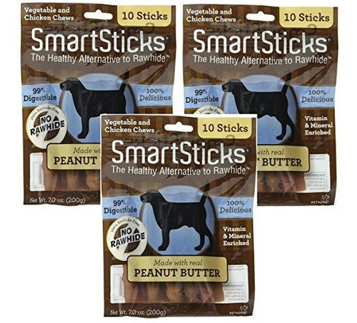 Paquete De 3 Smartbones Smartsticks Mantequilla Perro Mastic